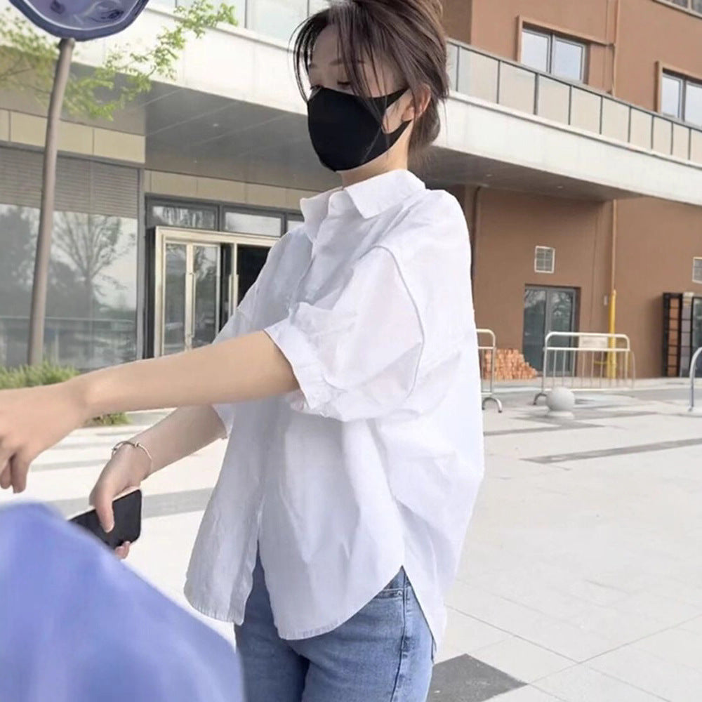 White Short Sleeve Shirt Women's Arrival Elegant Blouse Casual Loose Slimming Design Sense Unique Top Trendy