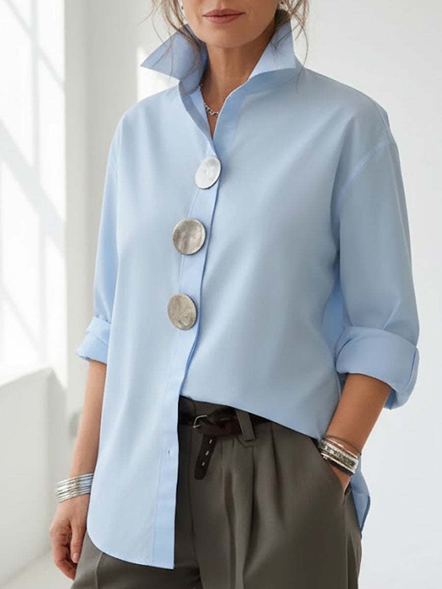 Solid Color Long Sleeve Stand-up Collar Shirt