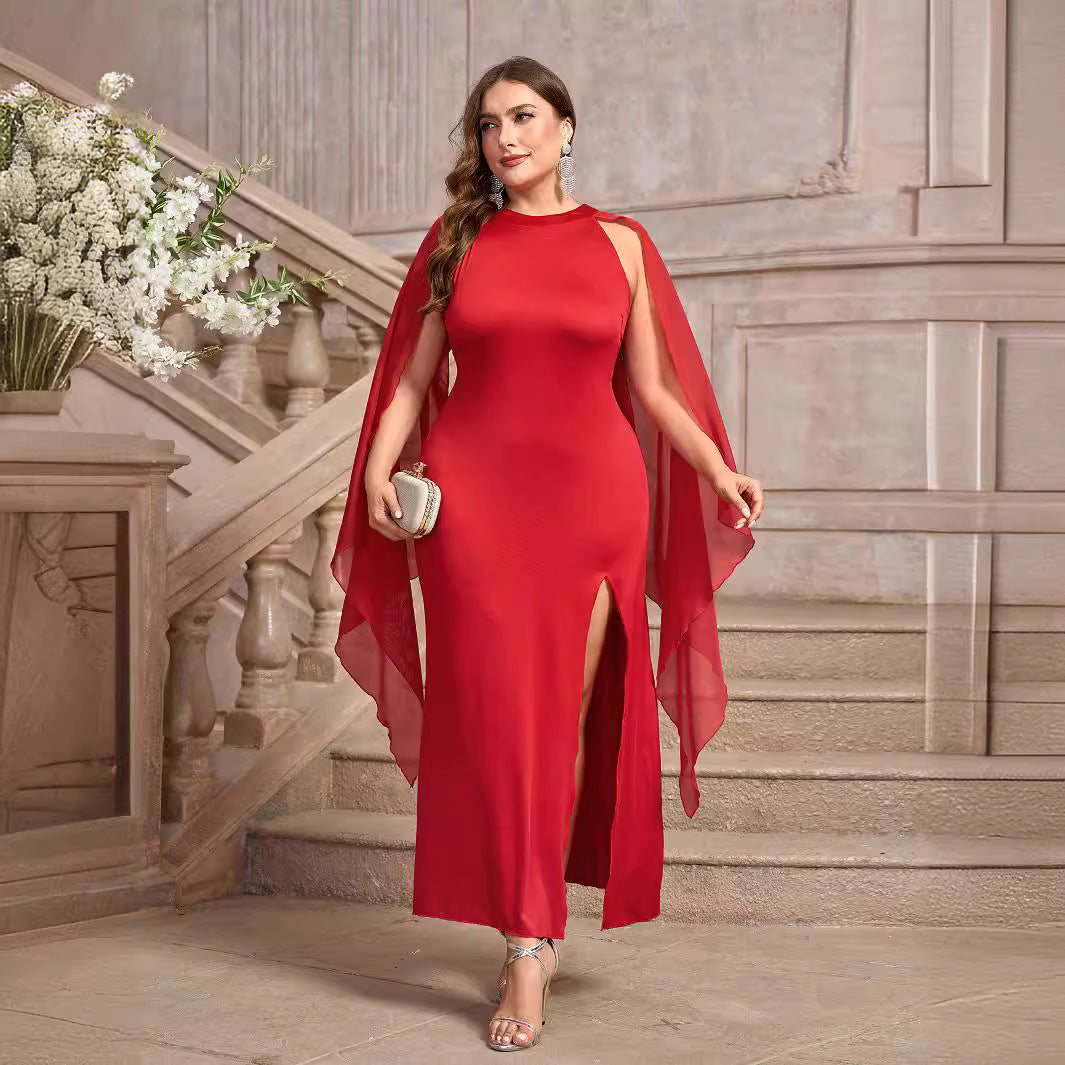 Elegant Fit-and-Flare Cocktail Dress for Women Solid ColorLong Sleeve,Formal Evening Gown