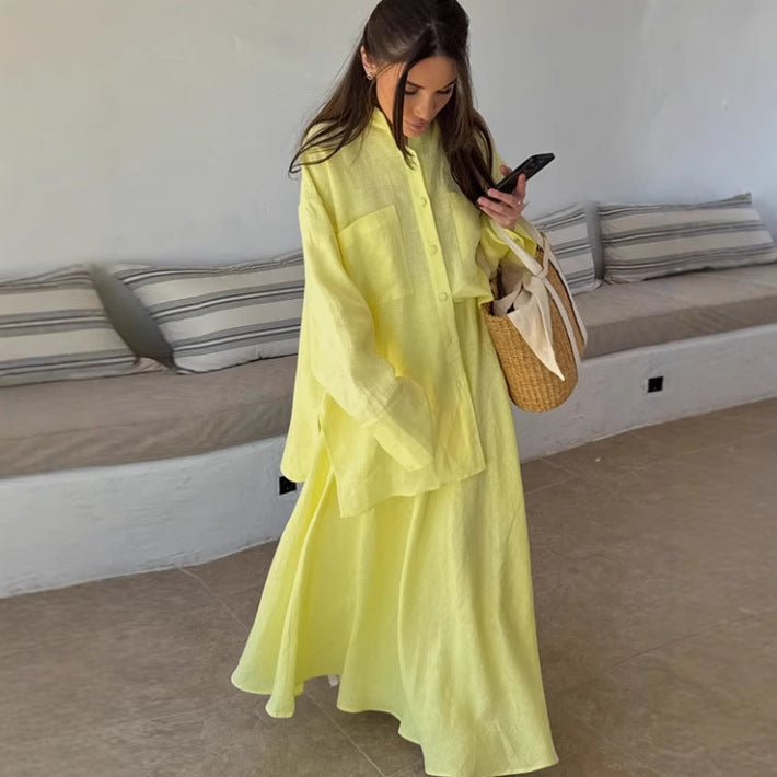 Loose Long Sleeve Blouse and Skirt Set for Women