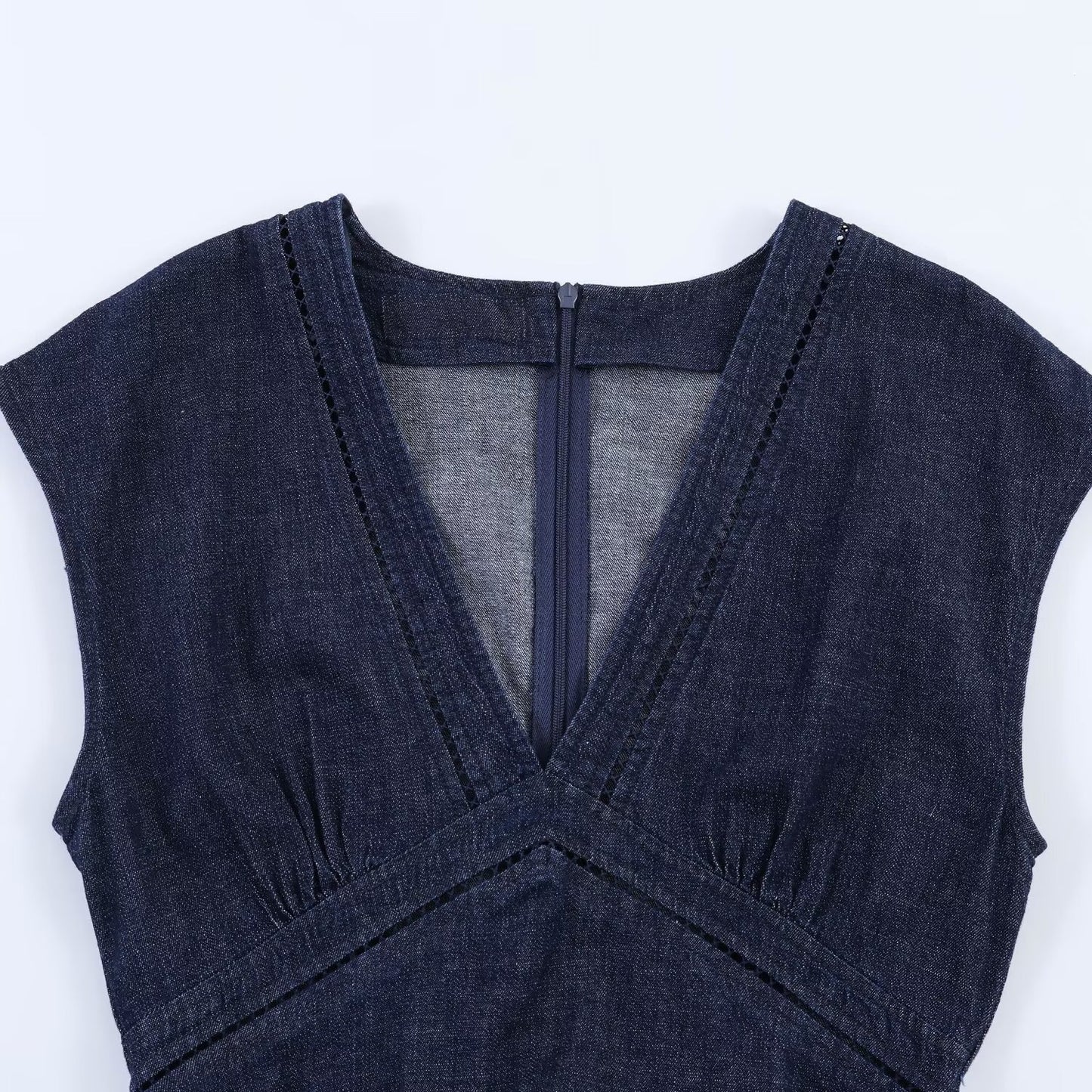 Style Lace Patchwork Midi Denim Dress for Women