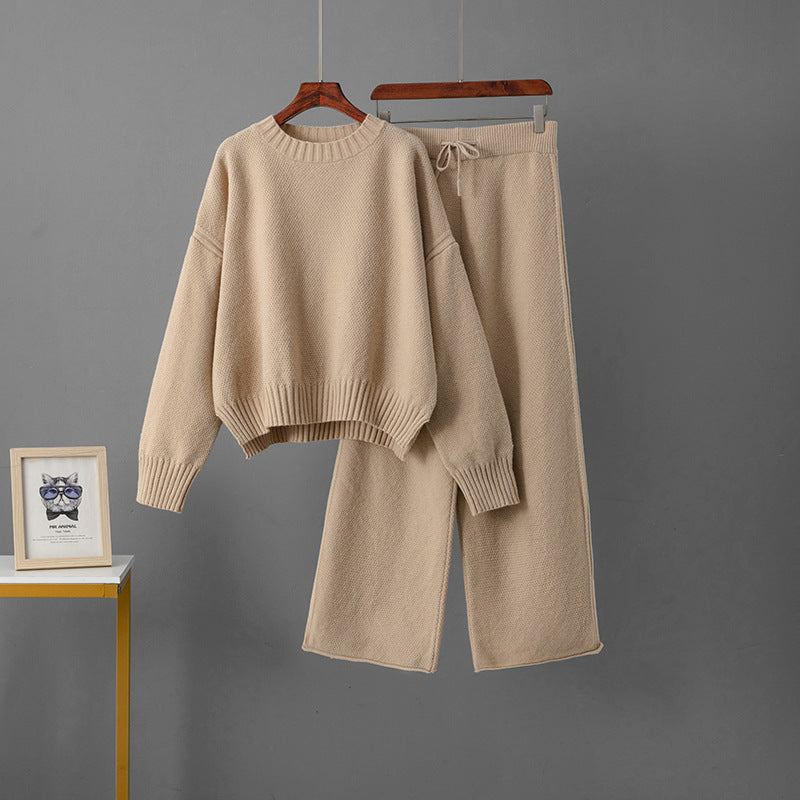 Two piece pullover sweater wide leg pants set
