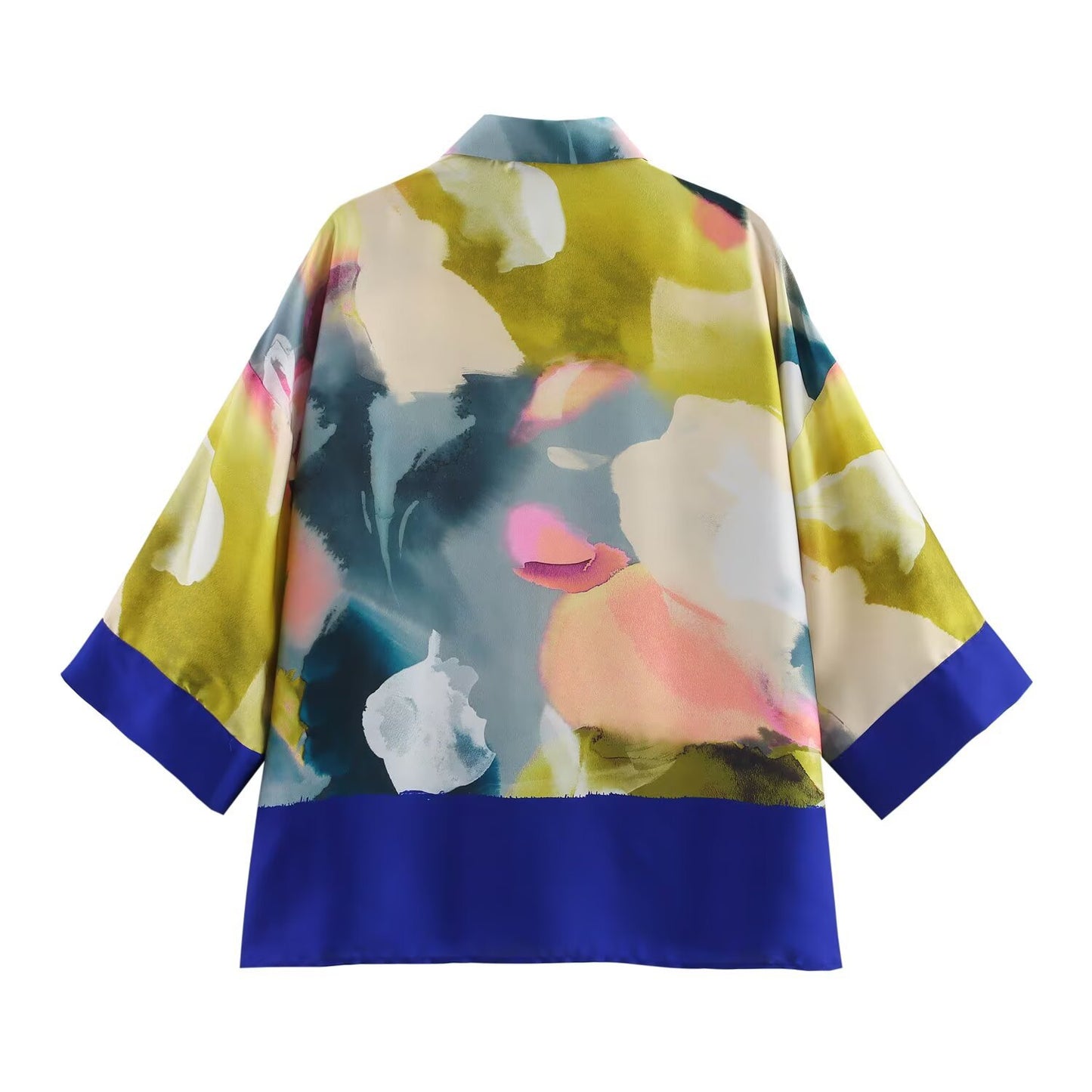 Flip collar short sleeved printed silk textured shirt