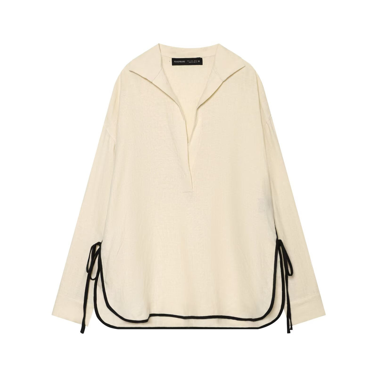 Linen trimmed long sleeved shirt+pants set for women