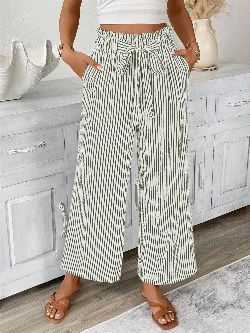 Straight Leg Pants for Women Stripe Pattern, Casual ElegantWomen's Bottoms