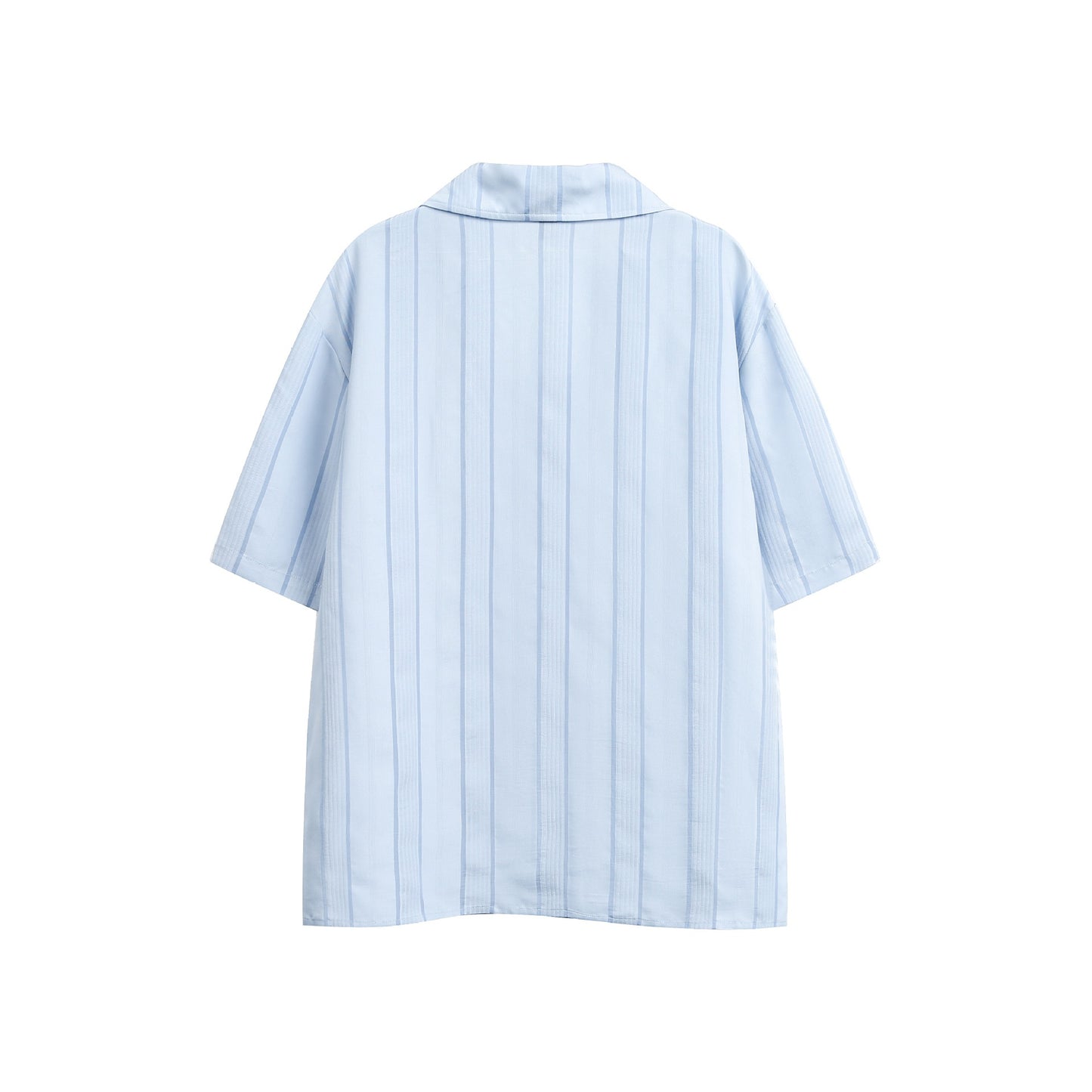 Striped Cuban Collar Short-Sleeve Shirt for Men Loose Casual Shirt