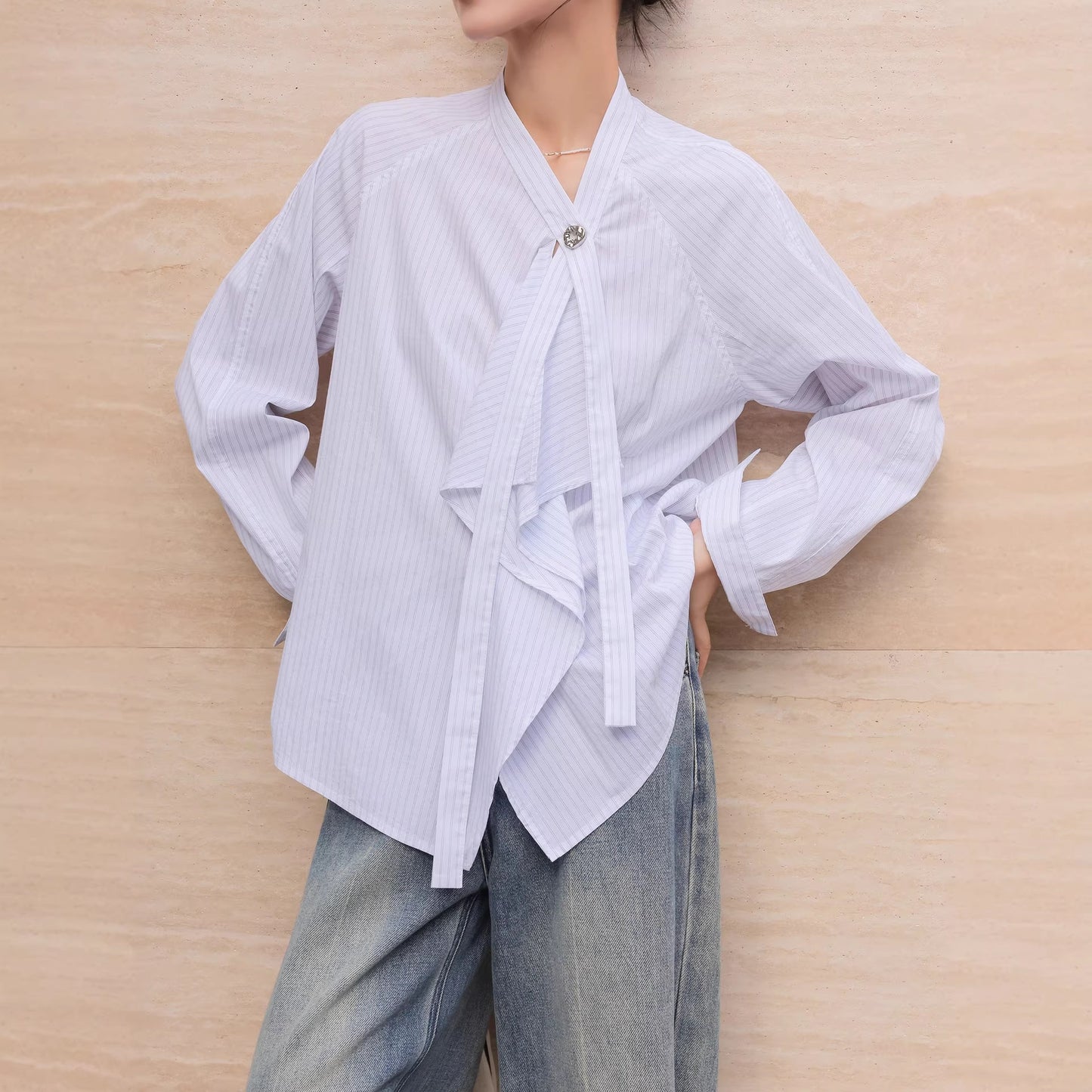 Long Sleeve Ribbon Blouse Women  Unique Stylish Top