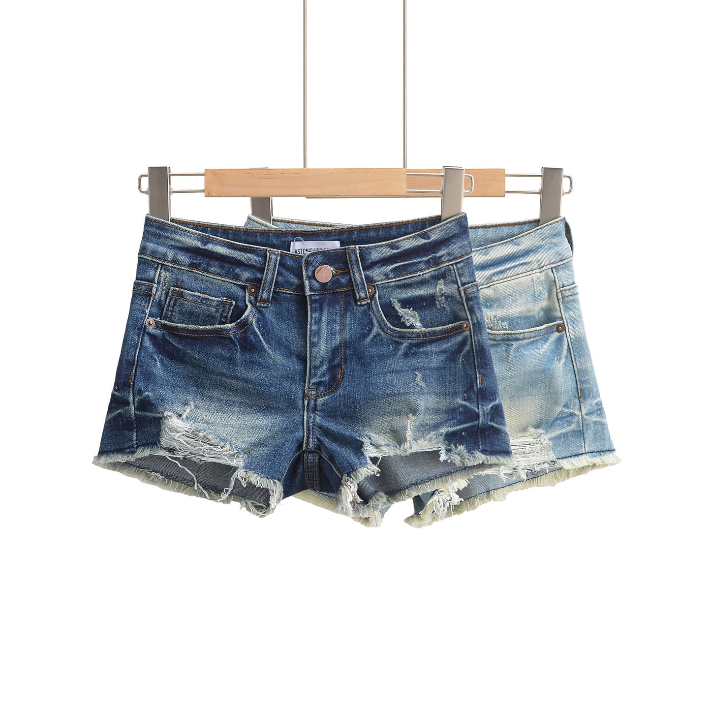 High-Waisted Distressed Denim Shorts