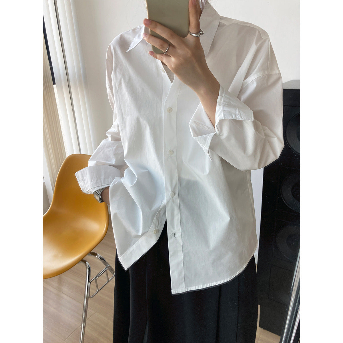 solid color long sleeved shirt for women simple and loose casual shirt