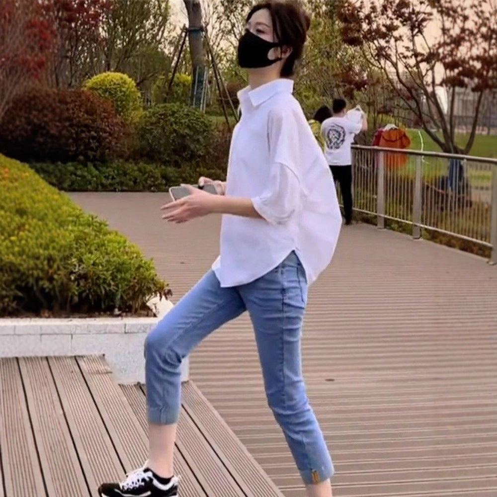 White Short Sleeve Shirt Women's Arrival Elegant Blouse Casual Loose Slimming Design Sense Unique Top Trendy