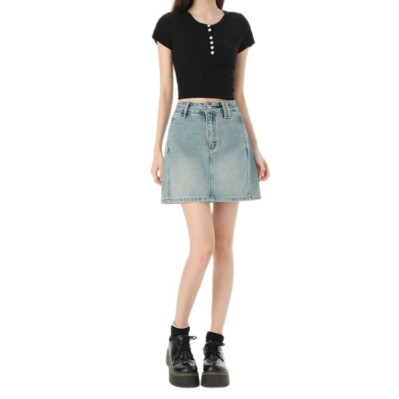 Light Color Denim Skirt Women  High Waist Anti-peeking Slim A-line Pencil Skirt