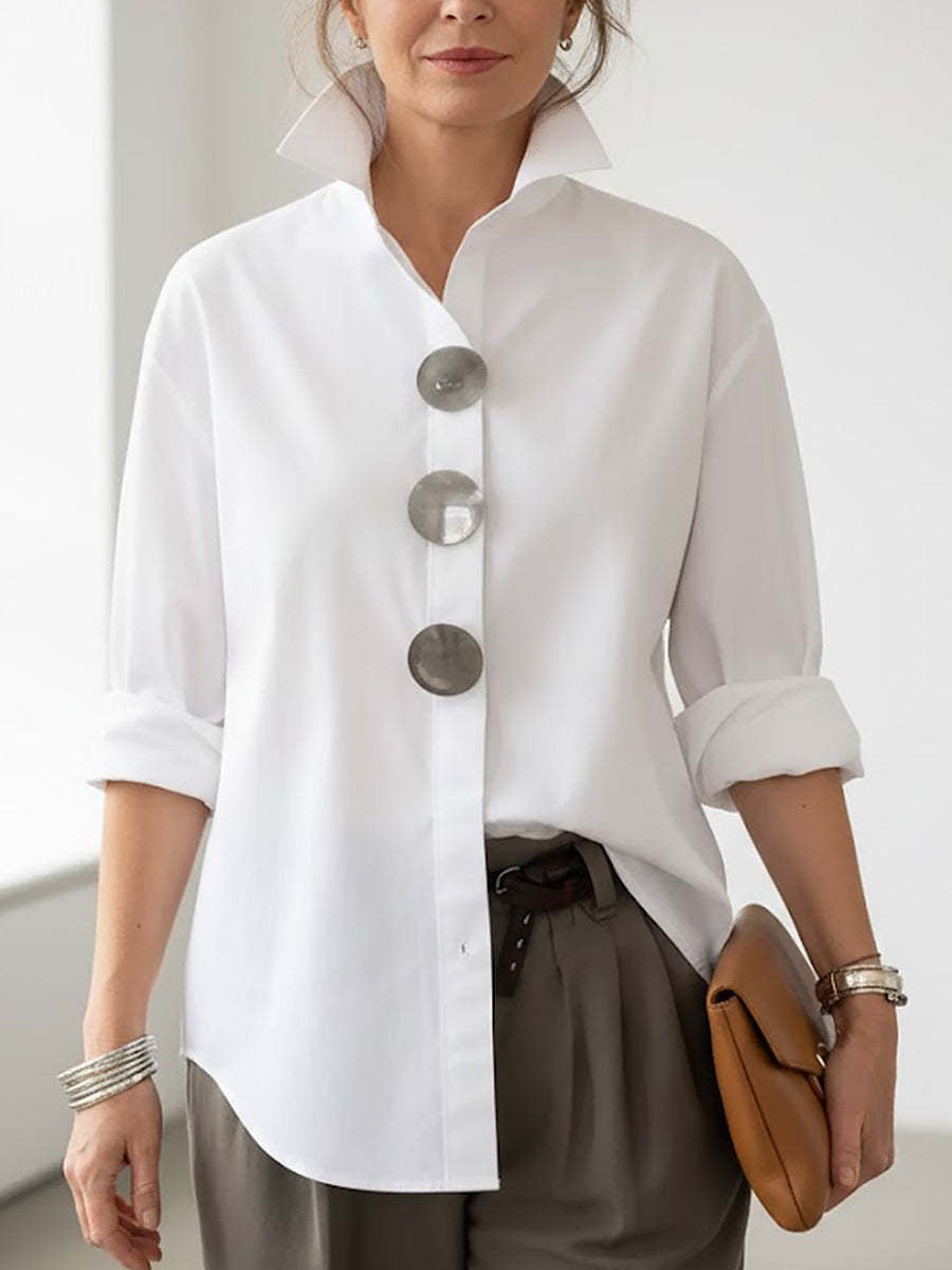Solid Color Long Sleeve Stand-up Collar Shirt