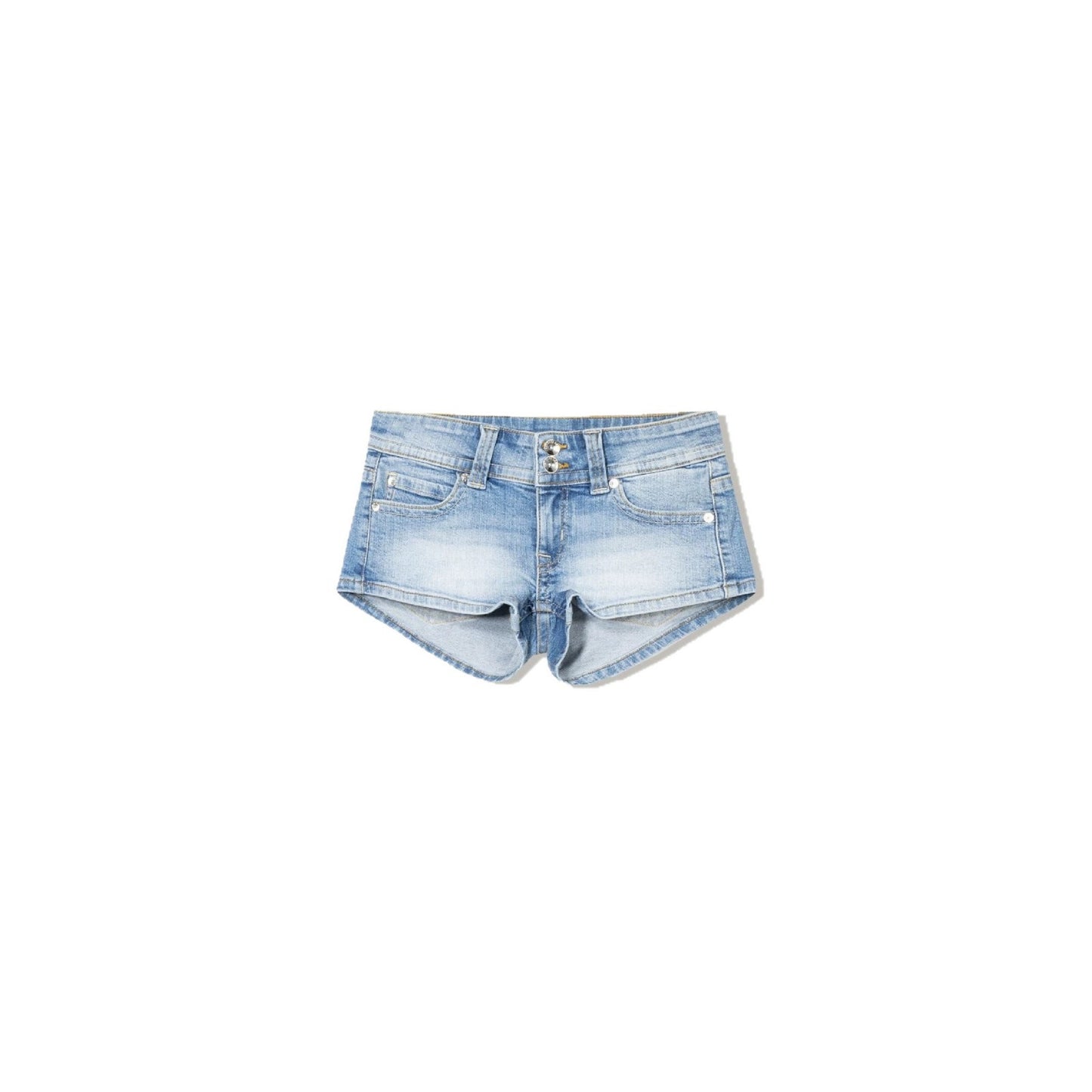 Double Button Low Waist Denim Shorts for Women with Back Pockets, Fitted Hip-Hugging Hot Pants