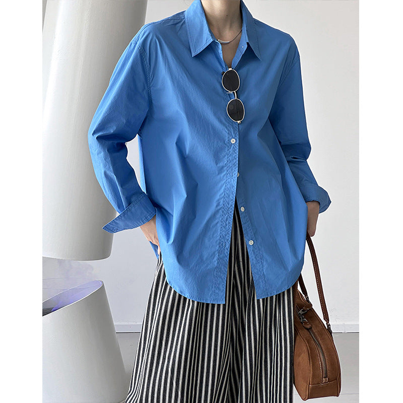 Lazy style collared loose casual Korean long sleeved shirt