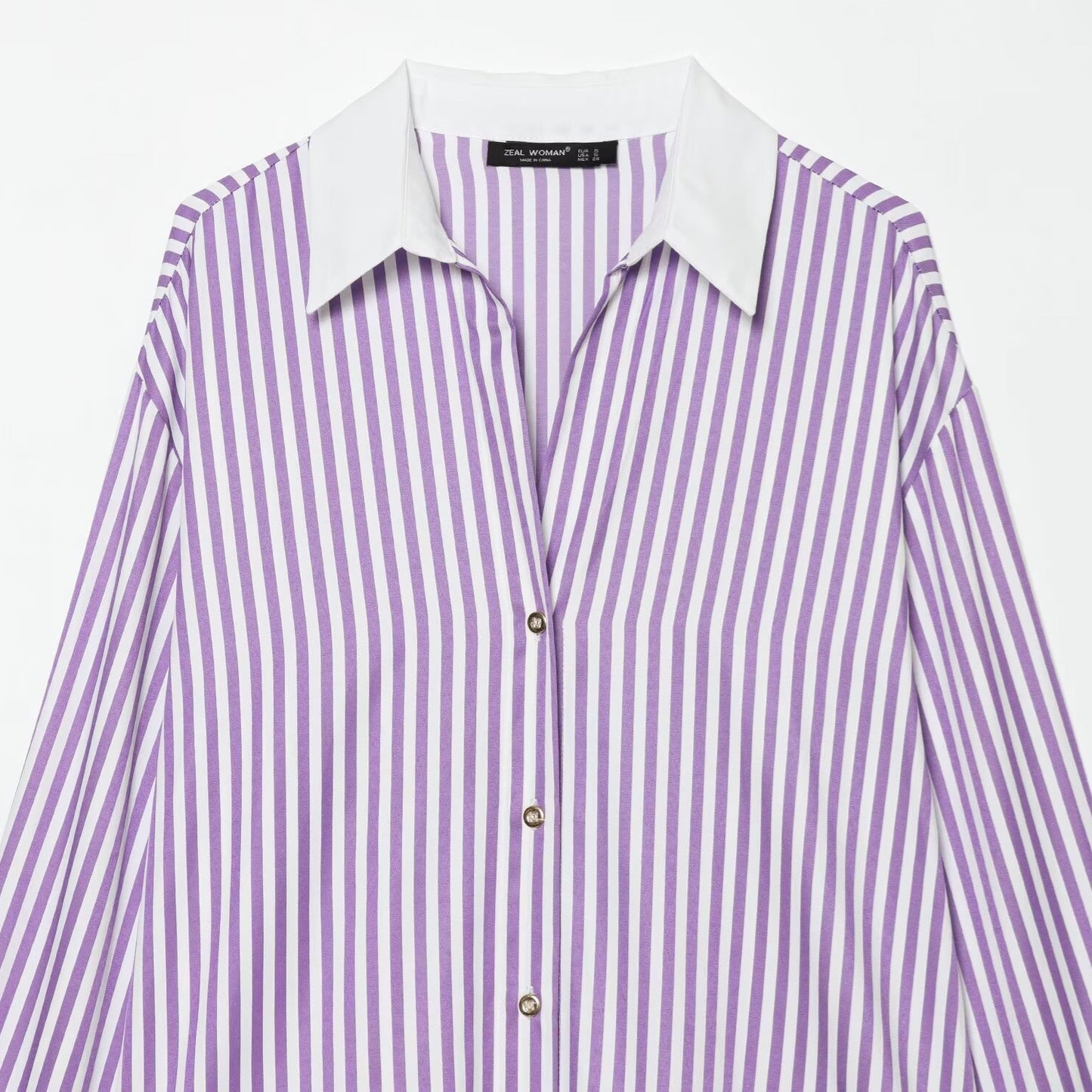 Long sleeved lapel casual striped poplin shirt