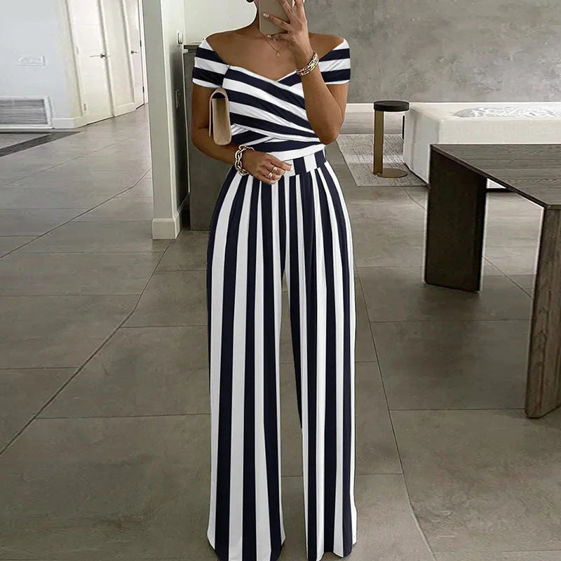 One-shoulder Printed High-waisted Jumpsuit Casual Wear