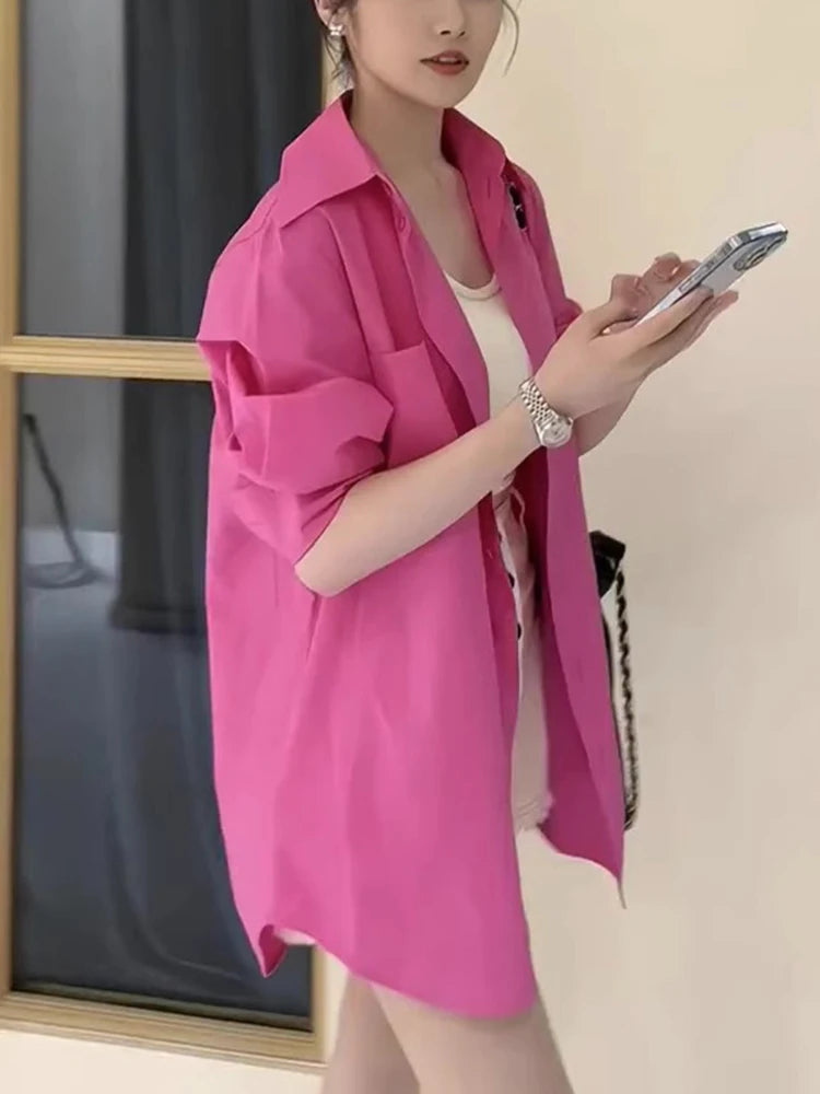 Sunscreen pink shirt, women's new style shirt jacket, summer long sleeved French style top with a niche and loose design