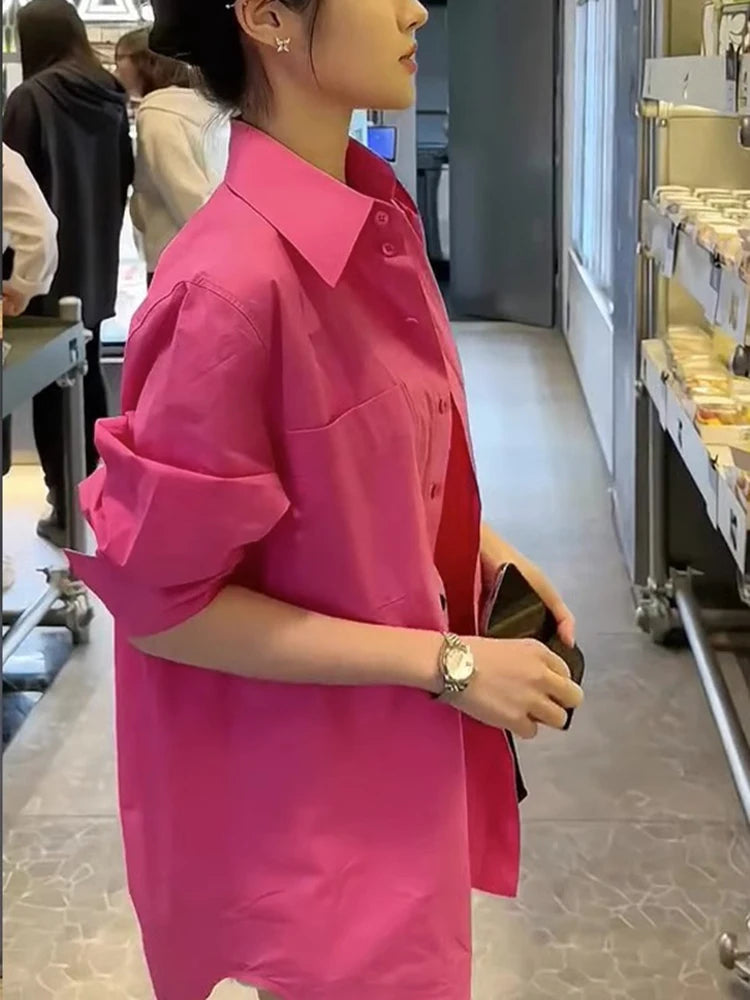 Sunscreen pink shirt, women's new style shirt jacket, summer long sleeved French style top with a niche and loose design
