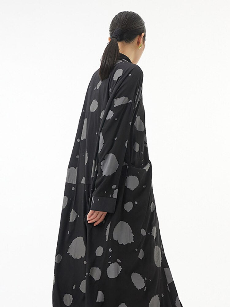 Autumn New Style Original Loose Slim Women's Color Contrast Print Big Dress Autumn