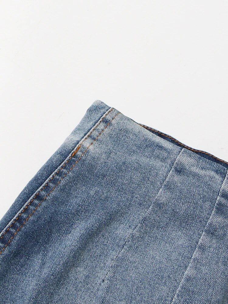 Denim Summer Skirts For Women High Waist Ombre Hit Color Raw Hem A Line Temperament Skirt Female Fashion Clothes