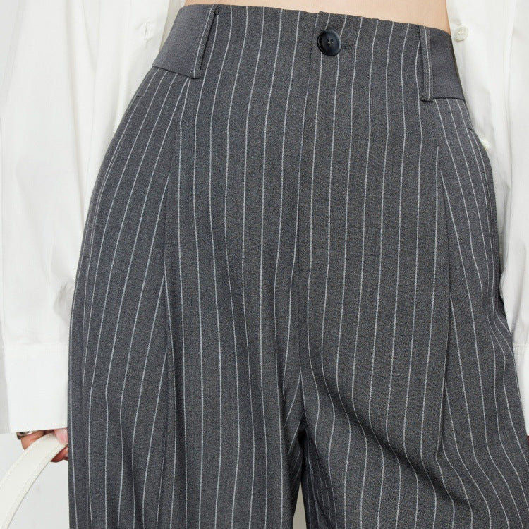 Wide-leg pants women suit pants striped gray drape vintage casual pants