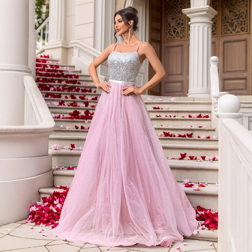 Pink Sequin Wedding Dress Evening Gown Formal Dress