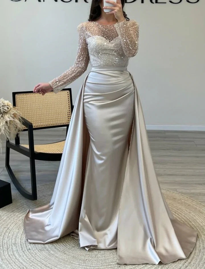 Elegant Long Sleeve Sequin Evening Gown for Women Formal Party Hostess Dress, Chic Lady Look