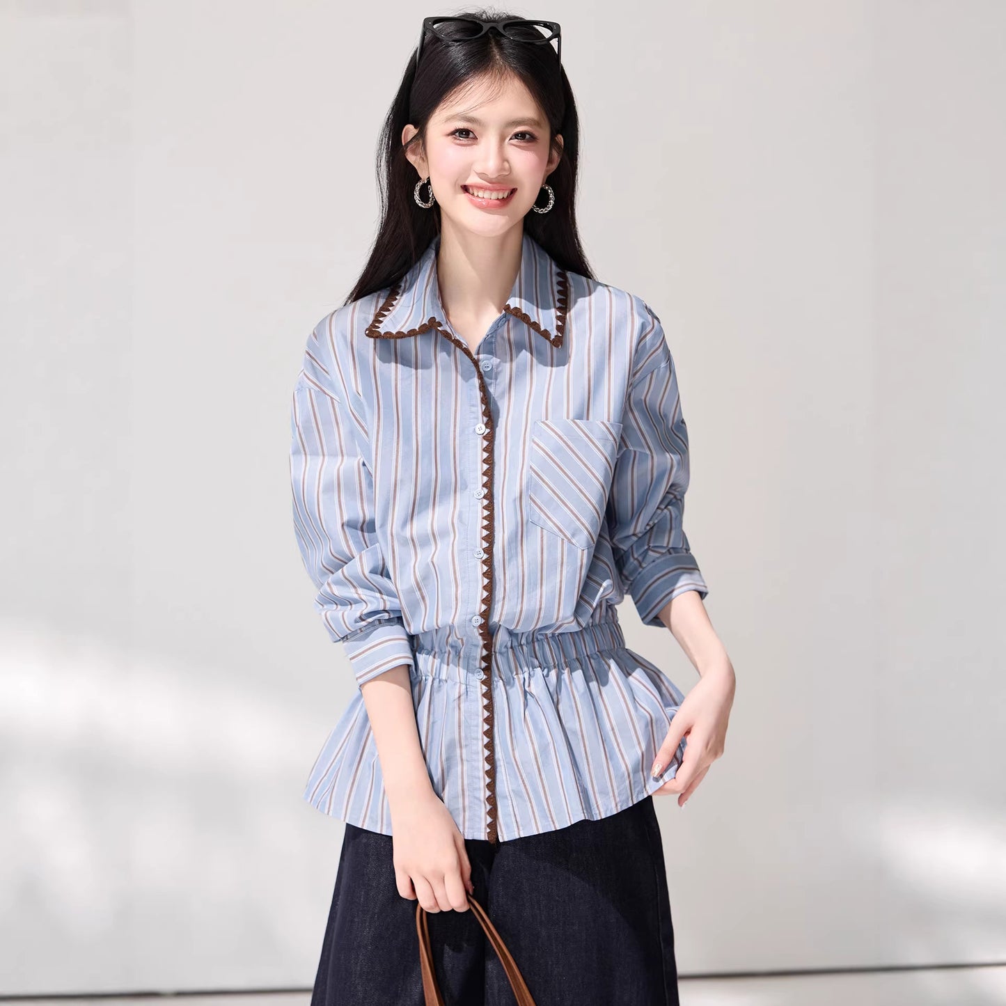 Design Stripe Shirt for Women Fashionable and Elegant, Lightweight Luxury Casual Blouse