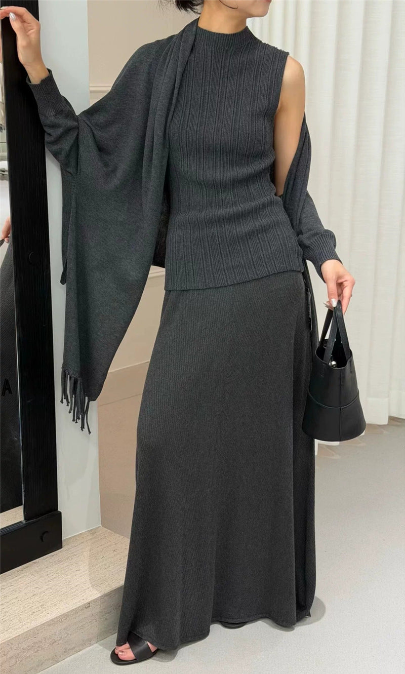 Tassel Bat Sleeve Top Skirt 3-Piece Set