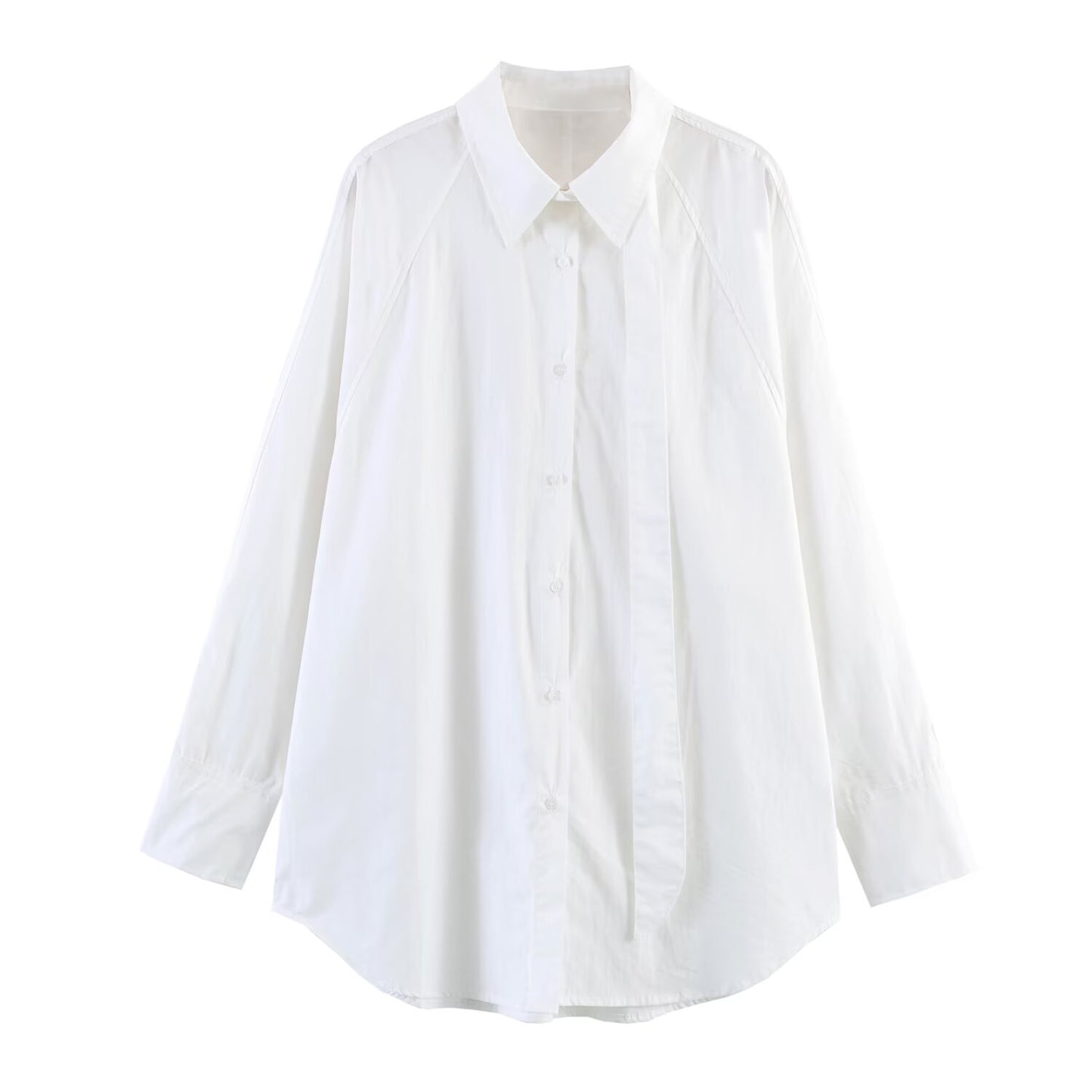 Long sleeved shirt with ribbon loose collar shirt