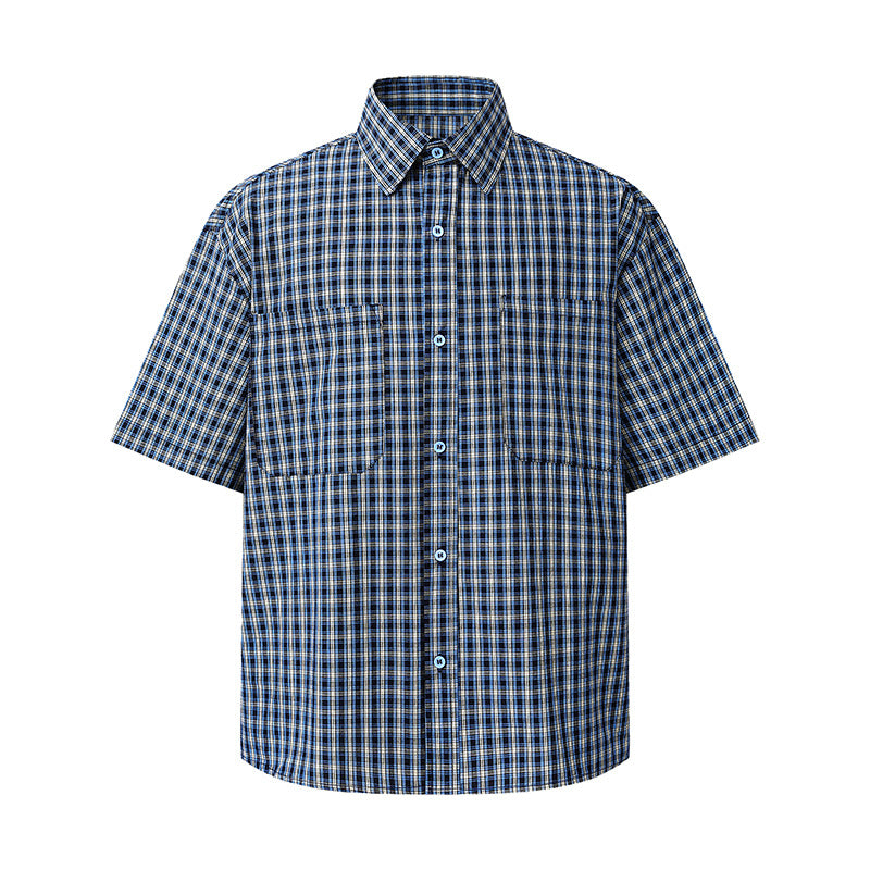 Loose short sleeved checkered shirt
