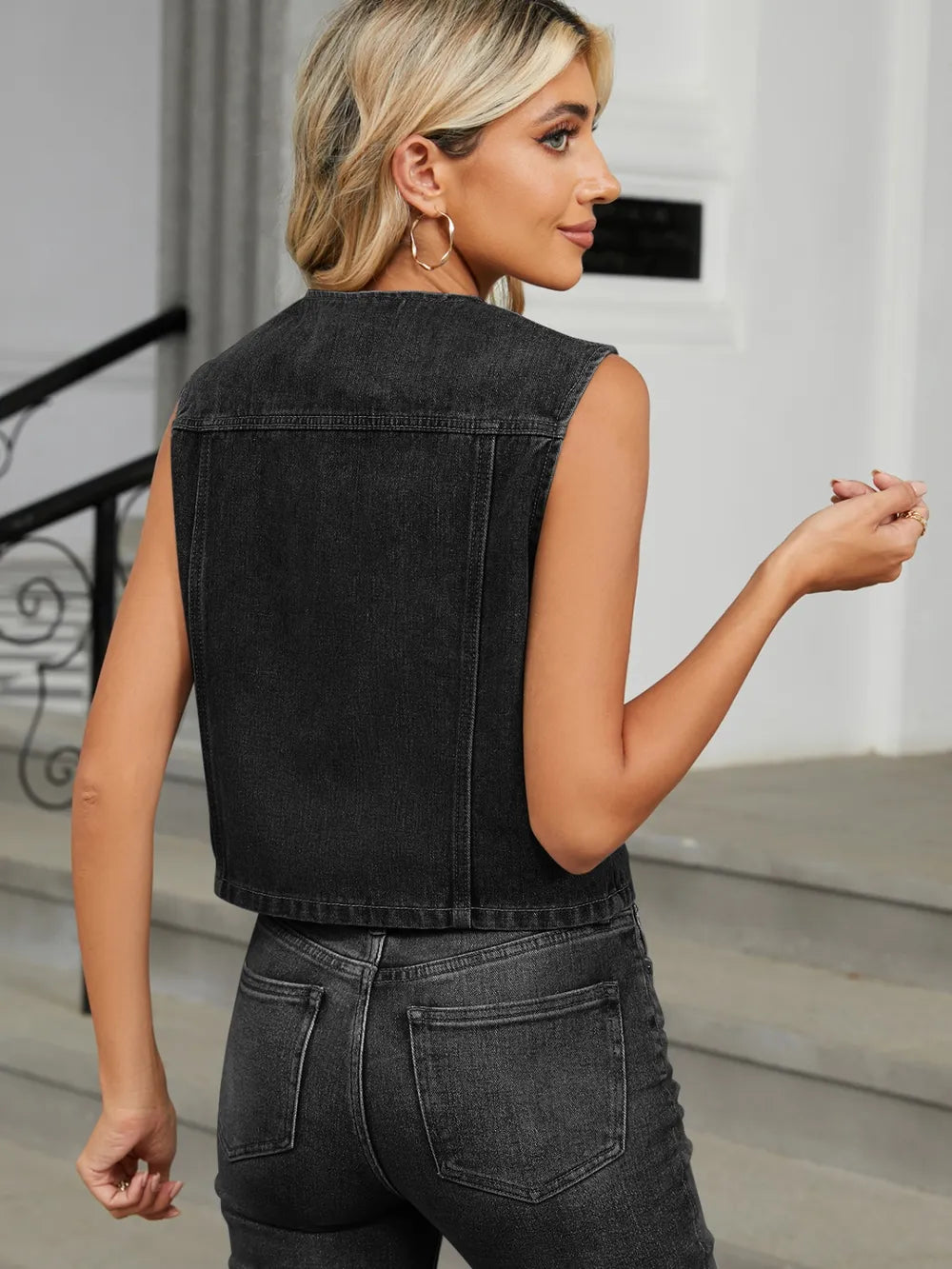 Washed slim fit denim vest