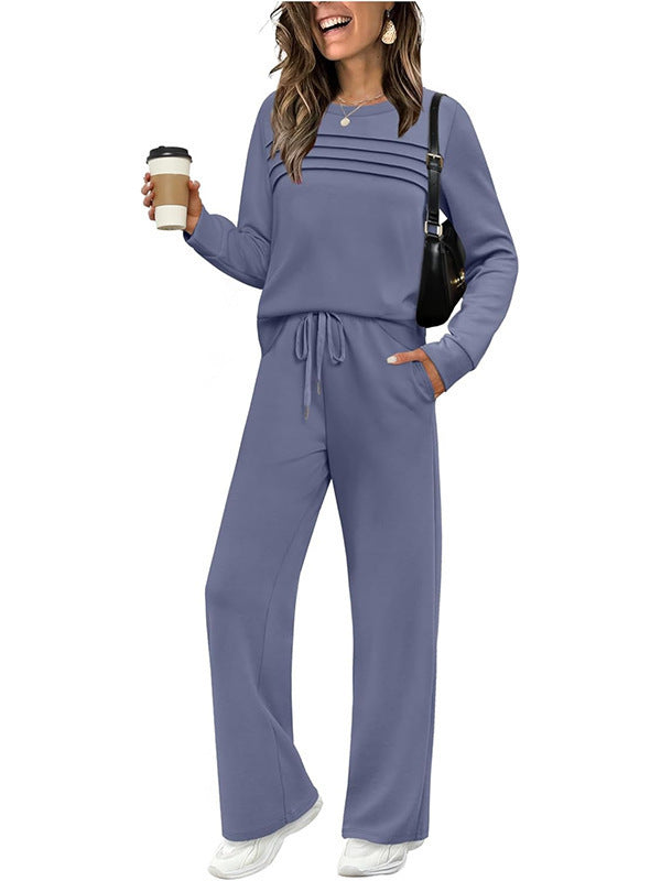 Solid color loose long sleeved top set