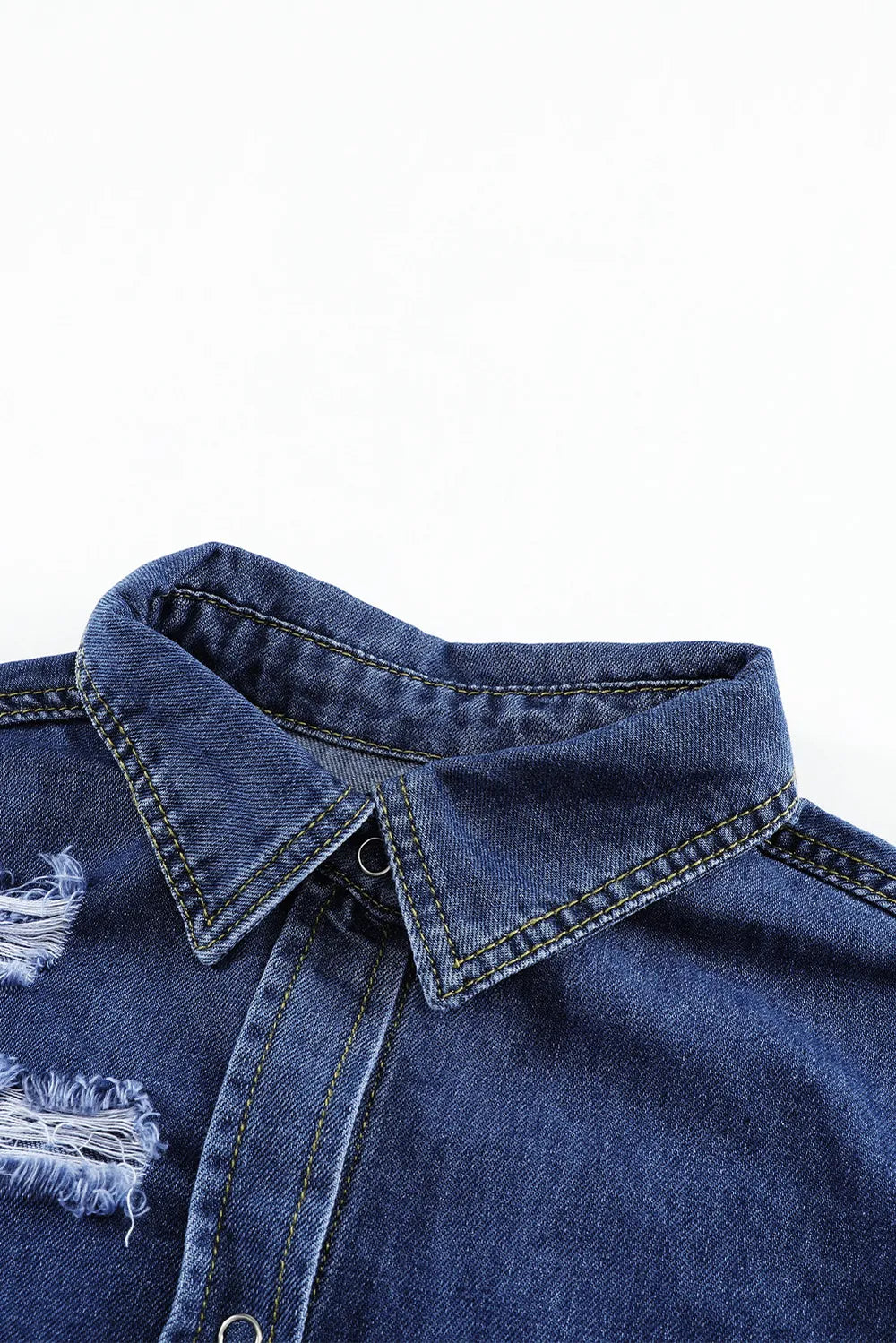 Raw Hem Collared Neck Long Sleeve Denim Jacket