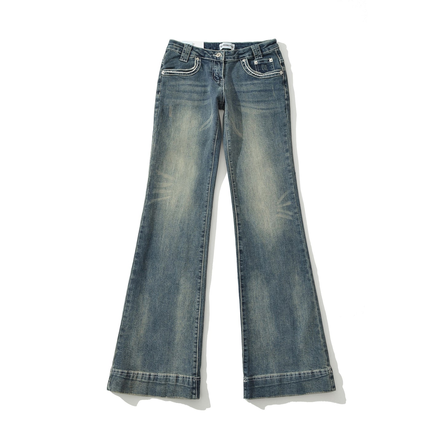 Low-Waist Washed Blue Flared Jeans for Women, Comfortable and Versatile Denim Pants