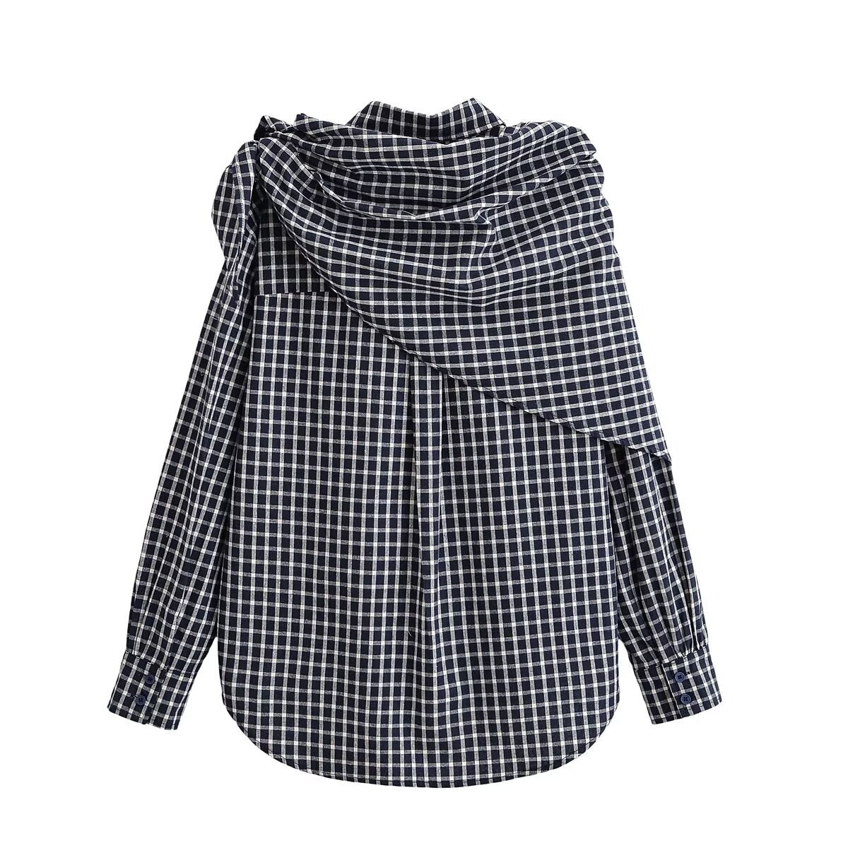 Scarf design plaid long sleeved shirt
