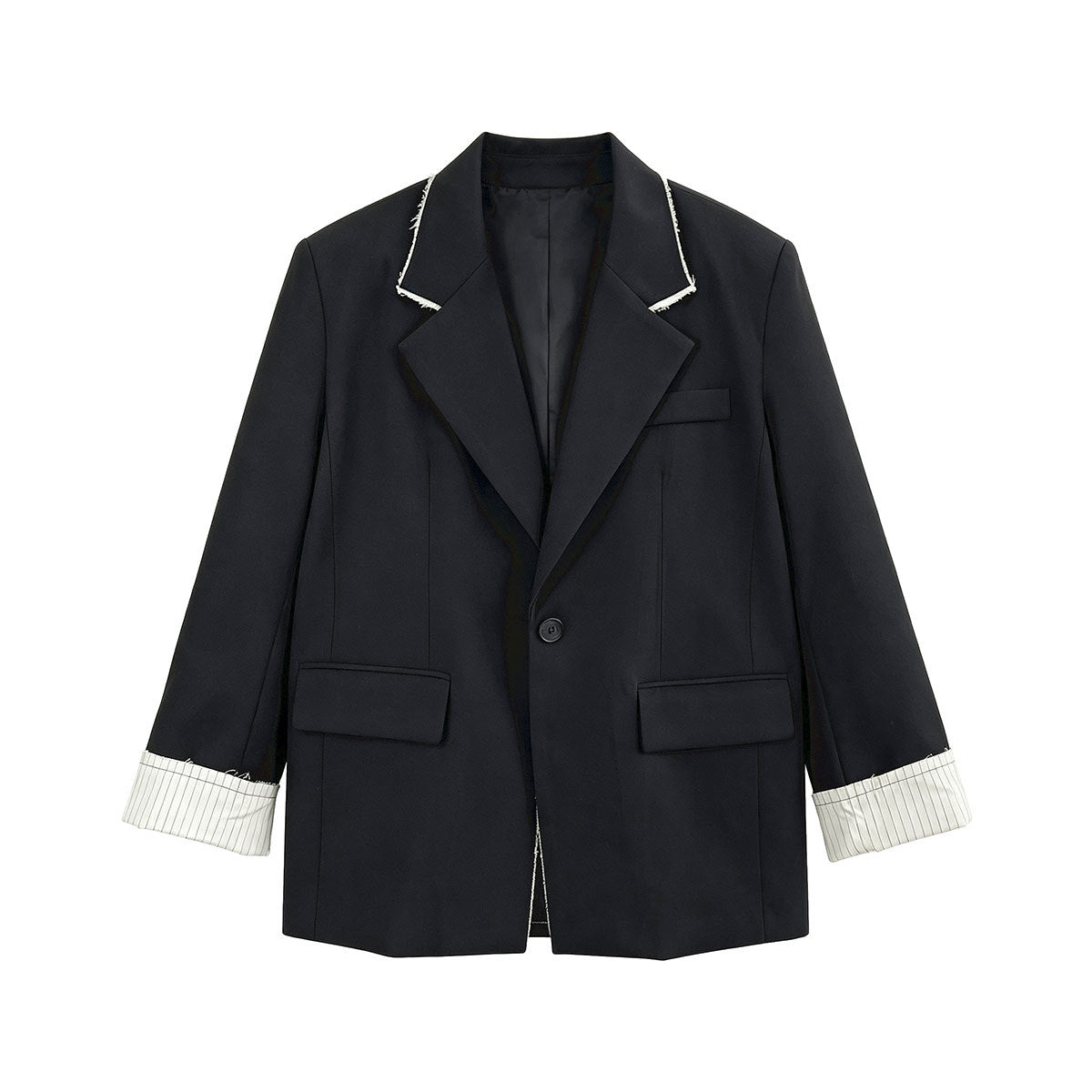 Chic Color-Blocking Raw Edge Notch Lapel Blazer for Women, Fashionable Office Wear, Versatile Outerwear