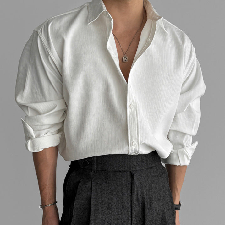 Texture black shirt men's long sleeved spring loose shirt