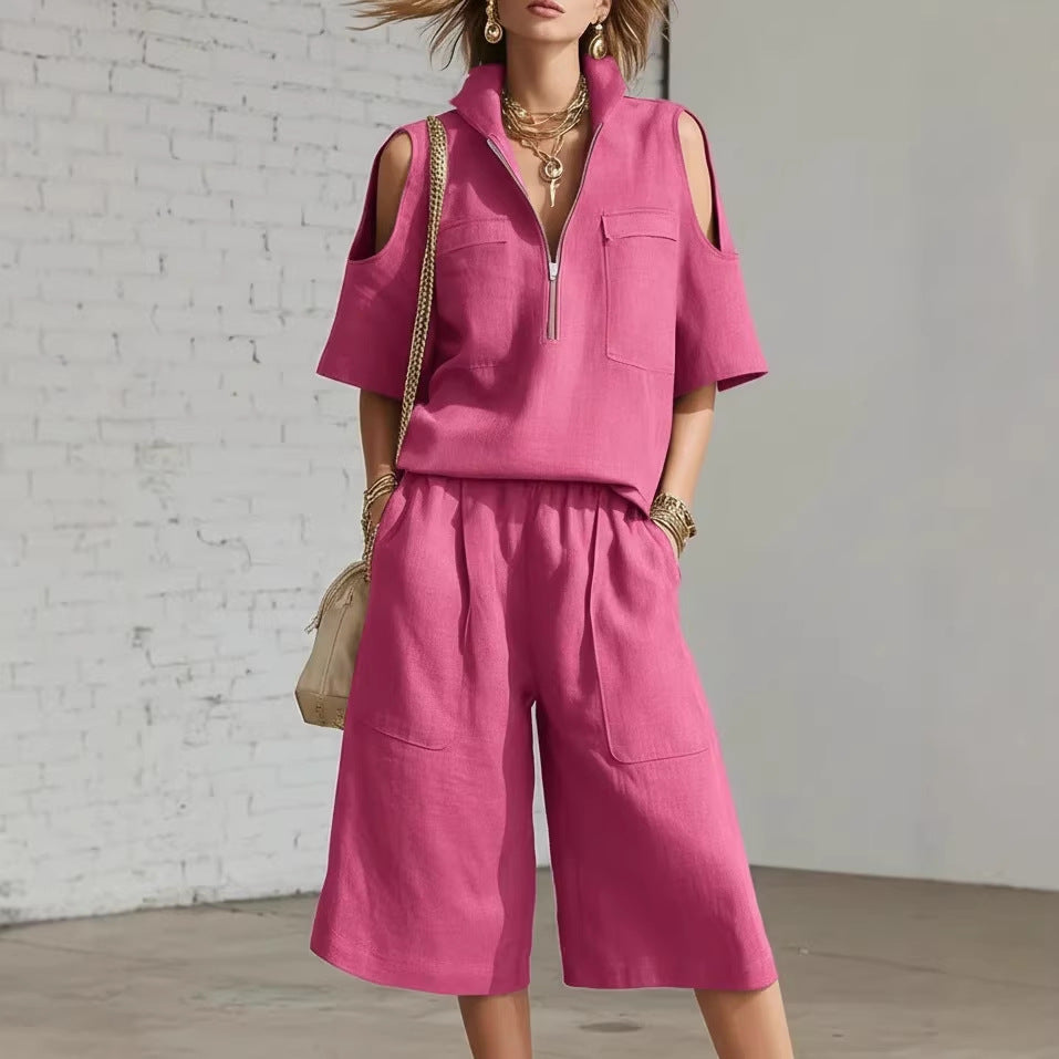 Short sleeved shorts shirt loose pants two-piece set