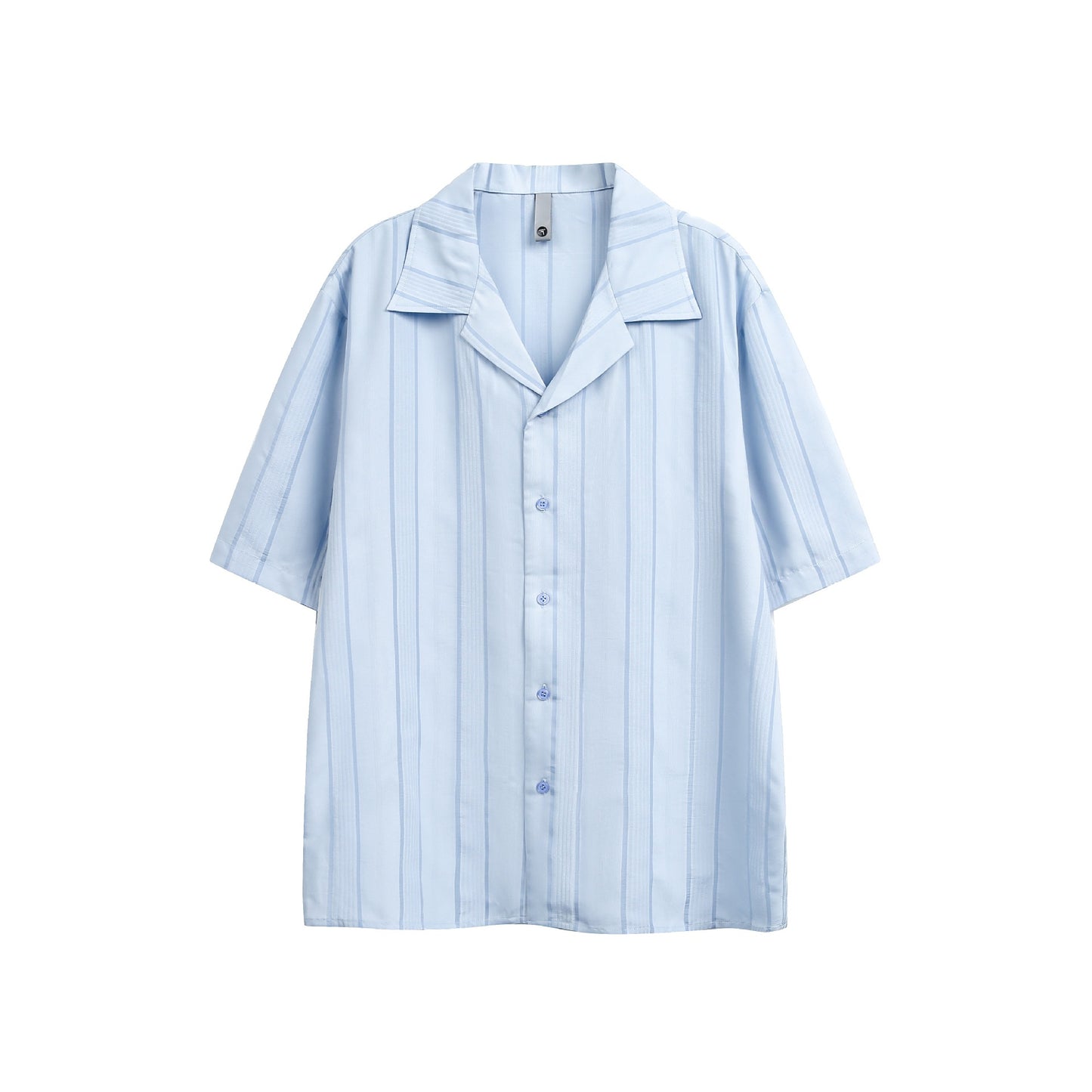Striped Cuban Collar Short-Sleeve Shirt for Men Loose Casual Shirt