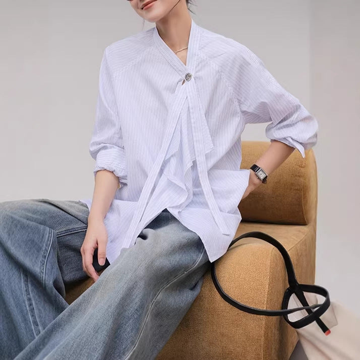 Long Sleeve Ribbon Blouse Women  Unique Stylish Top
