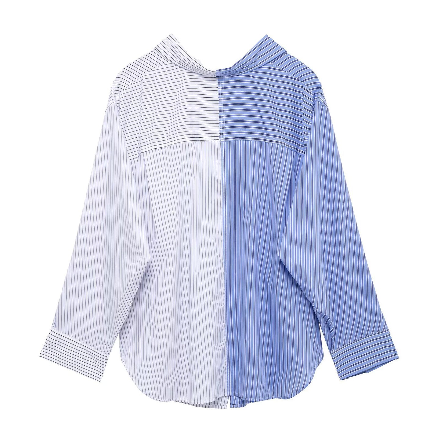 Fashionable loose patchwork striped long sleeved shirt