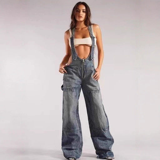 Street Style Low Waist Overalls Wide Leg Strap Pants Women's Fashion Casual Trendy Bodycon Pants