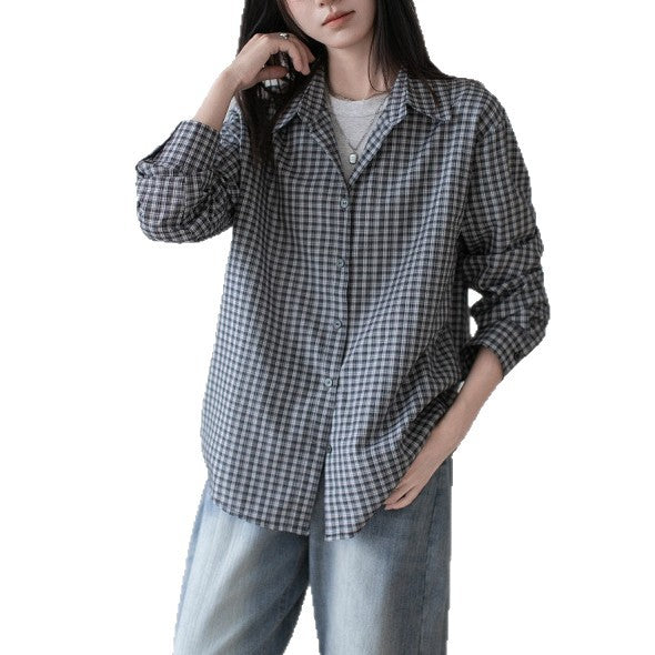 Long Sleeve Plaid Shirt Jacket for Women Casual Blouse, Loose Fit Top
