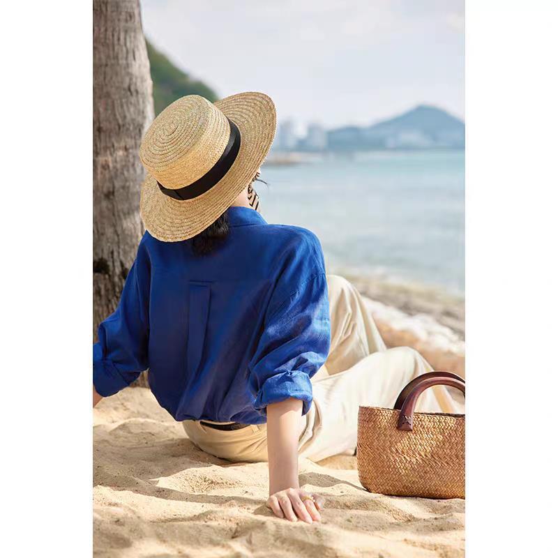 Blue Shirt  Elegant Loose Bohemian Look Lightweight Blouse Cotton Linen Blouse