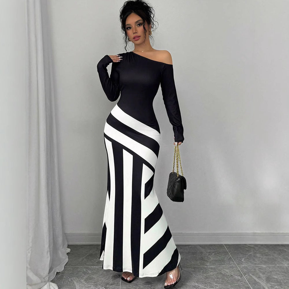 Women's Print Irregular Stripe T-Shirt Dress