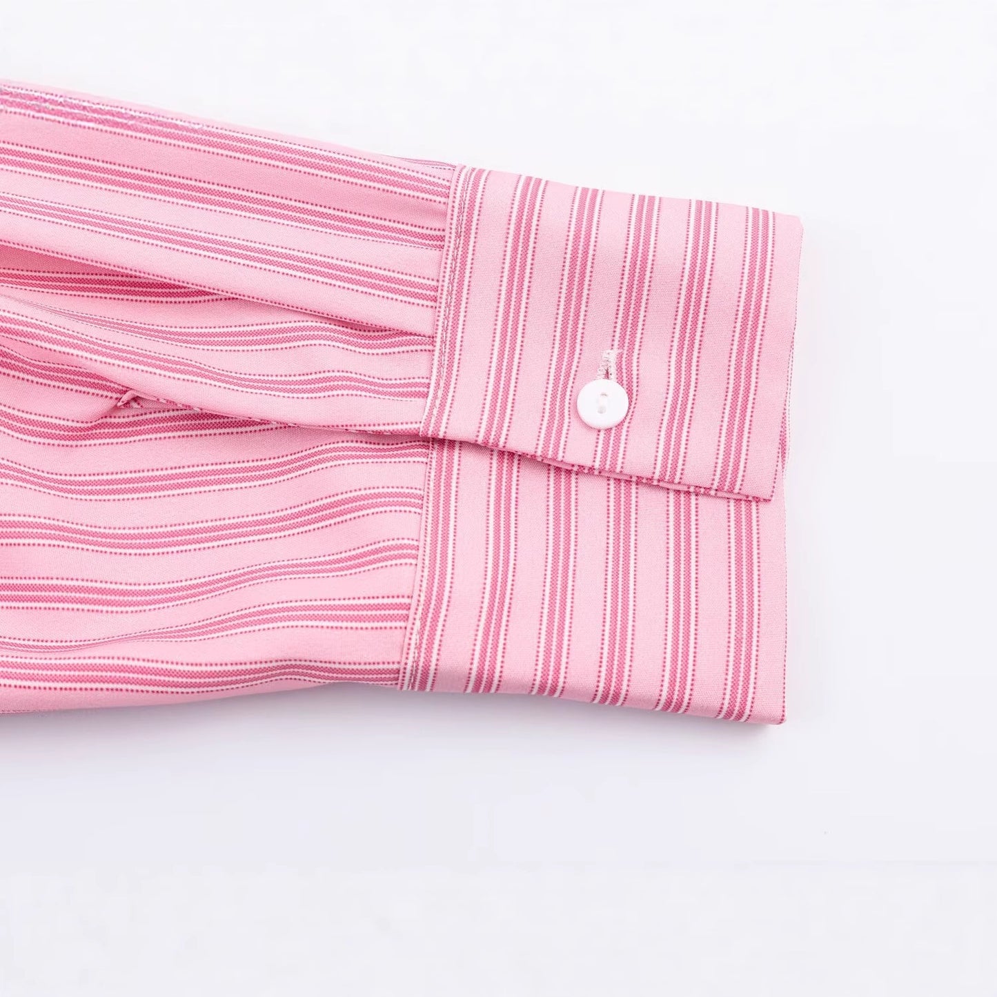Collar single breasted long sleeved striped pink shirt for women