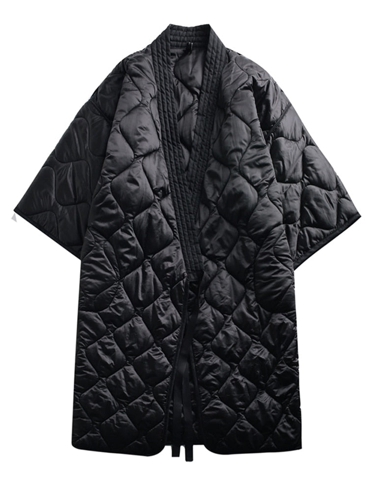 New Black Kimono Bandage Nightgown Women's One-Piece Down Cotton Padded Jacket Large Gourd Pattern Coat