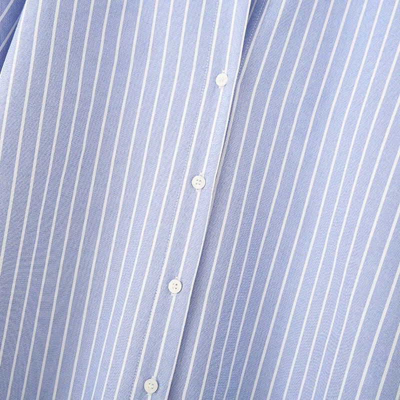 Striped Oxford cotton long sleeved lapel shirt