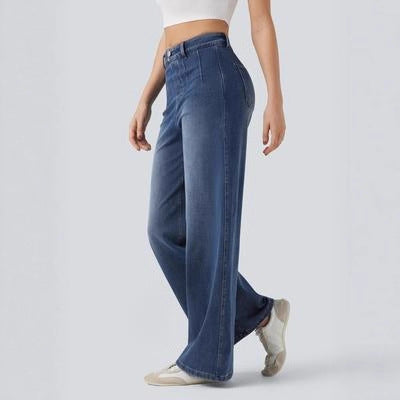 High Waist Elastic Denim Pants Women Casual Loose Wide Leg Pants Fashion
